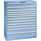 LISTA - Armoire à tiroirs 64x36E (LxPxH) 1193x725x1450mm 12 tiroirs (1x150/1x125/3x75/5x100/1x150/1x200) 200kg KEY Lock Bleu clair RAL 5012