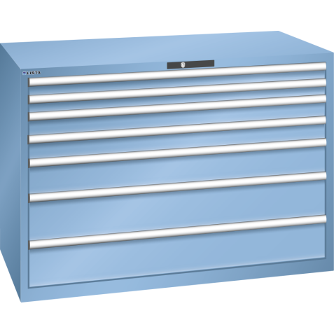 LISTA - Armoire à tiroirs 78x36E (LxPxH) 1431x725x1000mm 7 tiroirs (2x75/2x100/1x150**/2x200**) 75/**200kg KEY Lock Bleu clair RAL 5012