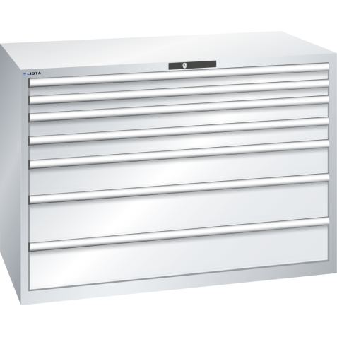 LISTA - Armoire à tiroirs 78x36E (LxPxH) 1431x725x1000mm 7 tiroirs (2x75/2x100/1x150**/2x200**) 75/**200kg KEY Lock Gris clair RAL 7035
