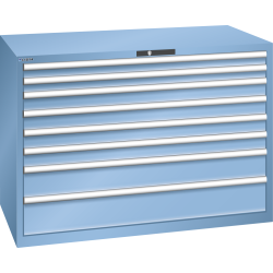 LISTA - Armoire à tiroirs 78x36E (LxPxH) 1431x725x1000mm 8 tiroirs (2x75/4x100/1x150**/1x200**) 75/**200kg KEY Lock Bleu clair RAL 5012