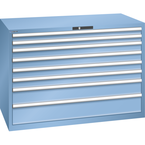 LISTA - Armoire à tiroirs 78x36E (LxPxH) 1431x725x1000mm 8 tiroirs (2x75/4x100/1x150**/1x200**) 75/**200kg KEY Lock Bleu clair RAL 5012