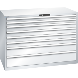 LISTA - Armoire à tiroirs 78x36E (LxPxH) 1431x725x1000mm 8 tiroirs (2x75/4x100/1x150**/1x200**) 75/**200kg KEY Lock Gris clair RAL 7035
