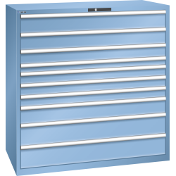 LISTA - Armoire à tiroirs 78x36E (LxPxH) 1431x725x1450mm 10 tiroirs (2x150/1x125/1x75/3x100/1x150/2x200) 200kg KEY Lock Bleu clair RAL 5012