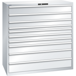 LISTA - Armoire à tiroirs 78x36E (LxPxH) 1431x725x1450mm 10 tiroirs (2x150/1x125/1x75/3x100/1x150/2x200) 200kg KEY Lock Gris clair RAL 7035