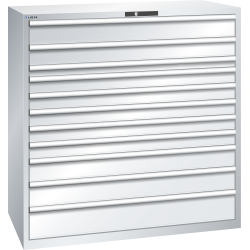 LISTA - Armoire à tiroirs 78x36E (LxPxH) 1431x725x1450mm 11 tiroirs (1x150/1x125/1x75/5x100/2x150/1x200) 200kg KEY Lock Gris clair RAL 7035