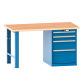LISTA - Établi 27x27E (LxPxH) 1500x700x840mm 4 tiroirs (2x100/1x200/1x300) 75kg multiplex KEY Lock Bleu clair RAL 5012