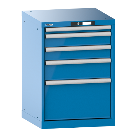 LISTA - Armoire à tiroirs 27x27E (LxPxH) 564x572x800mm 5 tiroirs (1x50/2x100/1x150/1x300) 75kg KEY Lock Bleu clair RAL 5012
