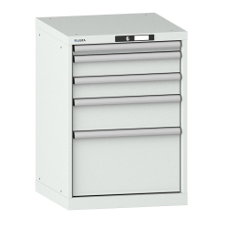 LISTA - Armoire à tiroirs 27x27E (LxPxH) 564x572x800mm 5 tiroirs (1x50/2x100/1x150/1x300) 75kg KEY Lock Gris clair RAL 7035