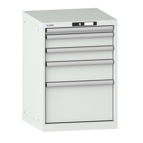 LISTA - Armoire à tiroirs 27x27E (LxPxH) 564x572x800mm 5 tiroirs (1x50/2x100/1x150/1x300) 75kg KEY Lock Gris clair RAL 7035