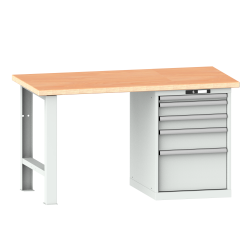 LISTA - Établi 27x27E (LxPxH) 1500x700x840mm 5 tiroirs (1x50/2x100/1x150/1x300) 75kg multiplex KEY Lock Gris clair RAL 7035
