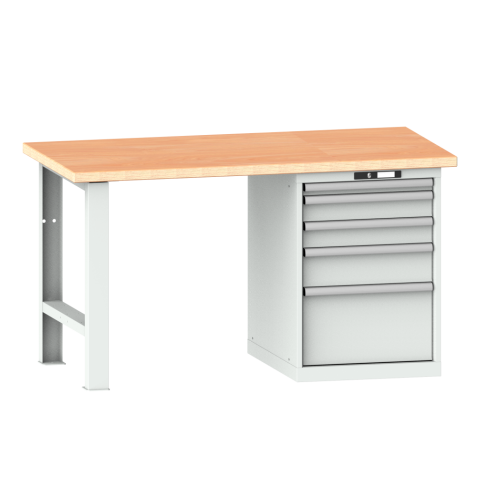 LISTA - Établi 27x27E (LxPxH) 2000x700x840mm 5 tiroirs (1x50/2x100/1x150/1x300) 75kg multiplex KEY Lock Gris clair RAL 7035