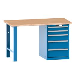 LISTA - Établi 27x27E (LxPxH) 2000x700x890mm 5 tiroirs (2x100/1x150/2x200) 75kg multiplex KEY Lock Bleu clair RAL 5012