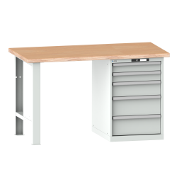 LISTA - Établi 27x27E (LxPxH) 2000x700x890mm 5 tiroirs (2x100/1x150/2x200) 75kg multiplex KEY Lock Gris clair RAL 7035