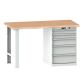 LISTA - Établi 27x27E (LxPxH) 2000x700x890mm 5 tiroirs (2x100/1x150/2x200) 75kg multiplex KEY Lock Gris clair RAL 7035