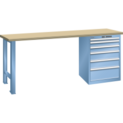 LISTA - Établi 27x27E (LxPxH) 1500x700x890mm 6 tiroirs (1x50/2x100/2x150/1x200) 75kg multiplex KEY Lock Bleu clair RAL 5012