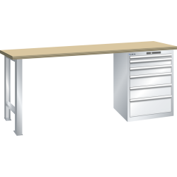 LISTA - Établi 27x27E (LxPxH) 1500x700x890mm 6 tiroirs (1x50/2x100/2x150/1x200) 75kg multiplex KEY Lock Gris clair RAL 7035