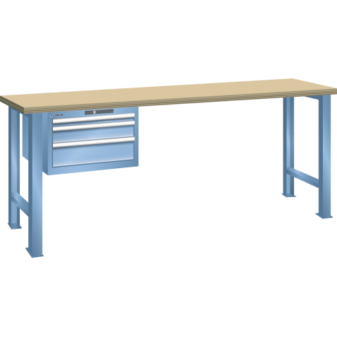 LISTA - Établi 27x36E (LxPxH) 2000x800x900mm 3 tiroirs (1x50/1x100/1x150) 75kg hêtre KEY Lock Bleu clair RAL 5012