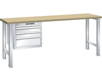 Établi Lista 27x36E - H 90 x L 150 x P 80 cm - plateau en hêtre massif, 4 tiroirs