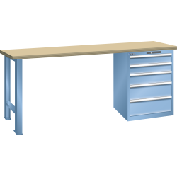 LISTA - Établi 27x36E (LxPxH) 1500x800x900mm 5 tiroirs (2x100/1x150/2x200) 75kg hêtre KEY Lock Bleu clair RAL 5012