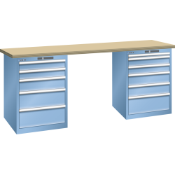 LISTA - Établi 27x36E (LxPxH) 2000x750x890mm 5 + 6 tiroirs (à gauche: 2x100/1x150/2x200, à droite: 1x50/2x100/2x150/1x200) 75kg multiplex KEY Lock Bleu clair RAL 5012