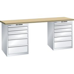 LISTA - Établi 27x36E (LxPxH) 2000x750x890mm 5 + 6 tiroirs (à gauche: 2x100/1x150/2x200, à droite: 1x50/2x100/2x150/1x200) 75kg multiplex KEY Lock Gris clair RAL 7035
