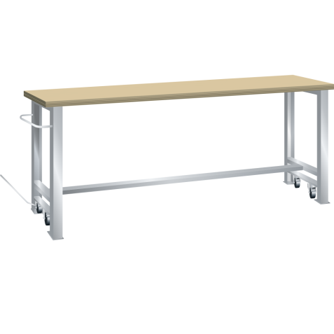 LISTA - Établi mobile (LxPxH) 2000x750x840-865mm roues en nylon Ø 100mm (escamotables) multiplex Gris clair RAL 7035