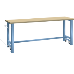 LISTA - Établi mobile (LxPxH) 1500x800x850-875mm roues en nylon Ø 100mm (escamotables) hêtre Bleu clair RAL 5012