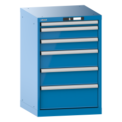 LISTA - Armoire à tiroirs 27x27E (LxPxH) 564x572x850mm 6 tiroirs (1x50/2x100/2x150/1x200) 75kg KEY Lock Bleu clair RAL 5012