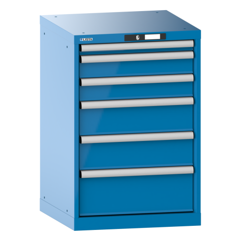 LISTA - Armoire à tiroirs 27x27E (LxPxH) 564x572x850mm 6 tiroirs (1x50/2x100/2x150/1x200) 75kg KEY Lock Bleu clair RAL 5012