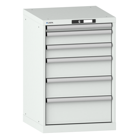 LISTA - Armoire à tiroirs 27x27E (LxPxH) 564x572x850mm 6 tiroirs (1x50/2x100/2x150/1x200) 75kg KEY Lock Gris clair RAL 7035
