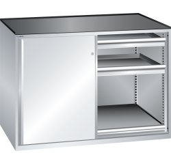Armoire à portes battantes Lista 2 x 36 x 36E H 102 x L 143 x P 78 cm 4 tiroirs, 2 étagères extensibles Key Lock