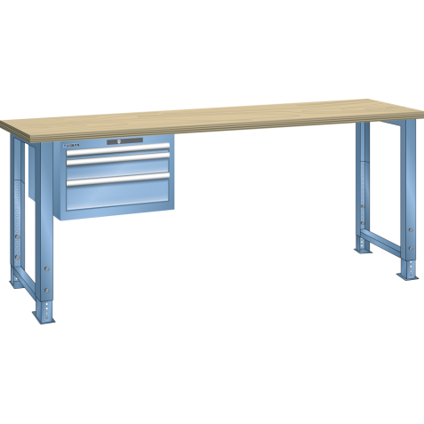 LISTA - Établi 27x36E (LxPxH) 1500x750x740-1090mm 3 tiroirs (1x50/1x100/1x150) 75kg multiplex KEY Lock Bleu clair RAL 5012