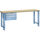 LISTA - Établi 27x36E (LxPxH) 1500x750x740-1090mm 3 tiroirs (1x50/1x100/1x150) 75kg multiplex KEY Lock Bleu clair RAL 5012