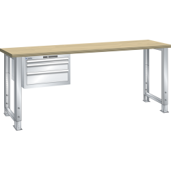 LISTA - Établi 27x36E (LxPxH) 1500x750x740-1090mm 3 tiroirs (1x50/1x100/1x150) 75kg multiplex KEY Lock Gris clair RAL 7035