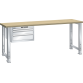 LISTA - Établi 27x36E (LxPxH) 1500x750x740-1090mm 3 tiroirs (1x50/1x100/1x150) 75kg multiplex KEY Lock Gris clair RAL 7035