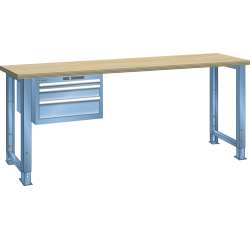 Établi Lista 27x36E - Hauteur ajustable 75 à 110 cm x L 150 x P 80 cm - plateau en hêtre massif, 3 tiroirs