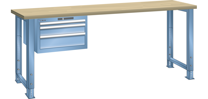 Établi Lista 27x36E - Hauteur ajustable 75 à 110 cm x L 150 x P 80 cm - plateau en hêtre massif, 3 tiroirs