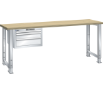 Établi Lista 27x36E - Hauteur ajustable 75 à 110 cm x L 150 x P 80 cm - plateau en hêtre massif, 3 tiroirs