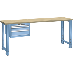 LISTA - Établi 27x36E (LxPxH) 2000x750x740-1090mm 3 tiroirs (1x50/1x100/1x150) 75kg multiplex KEY Lock Bleu clair RAL 5012