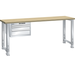Lista - Établi 3 tiroirs plateau en multiplex hauteur réglable P 75 cm
