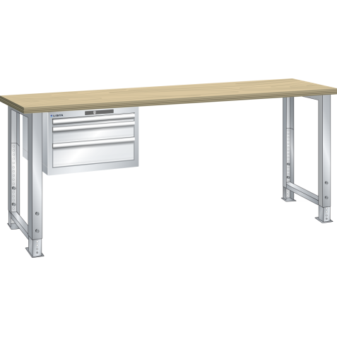 LISTA - Établi 27x36E (LxPxH) 2000x750x740-1090mm 3 tiroirs (1x50/1x100/1x150) 75kg multiplex KEY Lock Gris clair RAL 7035