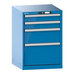 LISTA - Armoire à tiroirs 27x27E (LxPxH) 564x572x800mm 4 tiroirs (2x100/1x200/1x300) 75kg KEY Lock Bleu clair RAL 5012