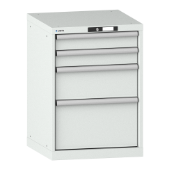 LISTA - Armoire à tiroirs 27x27E (LxPxH) 564x572x800mm 4 tiroirs (2x100/1x200/1x300) 75kg KEY Lock Gris clair RAL 7035