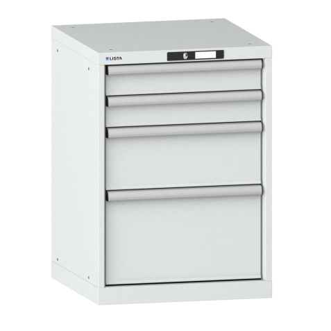 LISTA - Armoire à tiroirs 27x27E (LxPxH) 564x572x800mm 4 tiroirs (2x100/1x200/1x300) 75kg KEY Lock Gris clair RAL 7035