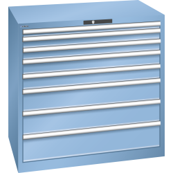 LISTA - Armoire à tiroirs 54x36E (LxPxH) 1023x725x1000mm 8 tiroirs (1x50/2x75/2x100/2x150/1x200) 75kg KEY Lock Bleu clair RAL 5012