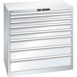 LISTA - Armoire à tiroirs 54x36E (LxPxH) 1023x725x1000mm 8 tiroirs (1x50/2x75/2x100/2x150/1x200) 75kg KEY Lock Gris clair RAL 7035