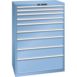 LISTA - Armoire à tiroirs 54x36E (LxPxH) 1023x725x1450mm 9 tiroirs (2x75/2x100/2x150/2x200/1x300**) 75/**200kg KEY Lock Bleu clair RAL 5012