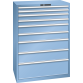 LISTA - Armoire à tiroirs 54x36E (LxPxH) 1023x725x1450mm 9 tiroirs (2x75/2x100/2x150/2x200/1x300**) 75/**200kg KEY Lock Bleu clair RAL 5012