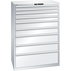 LISTA - Armoire à tiroirs 54x36E (LxPxH) 1023x725x1450mm 9 tiroirs (2x75/2x100/2x150/2x200/1x300**) 75/**200kg KEY Lock Gris clair RAL 7035