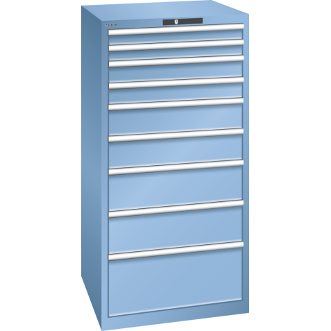 LISTA - Armoire à tiroirs 36x36E (LxPxH) 717x725x1450mm 9 tiroirs (2x75/2x100/2x150/2x200/1x300) 75kg KEY Lock Bleu clair RAL 5012